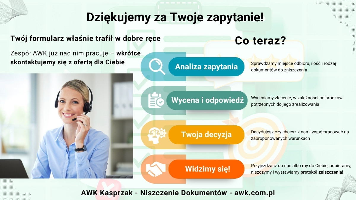 Podziękowanie za wysłanie formularza z zapytaniem ofertowym o niszczenie dokumentów