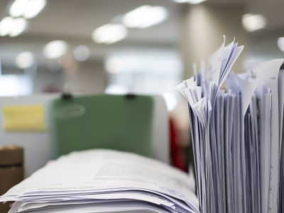 Stack of paper, Document, many jobs waiting to be done on the table, busy concept